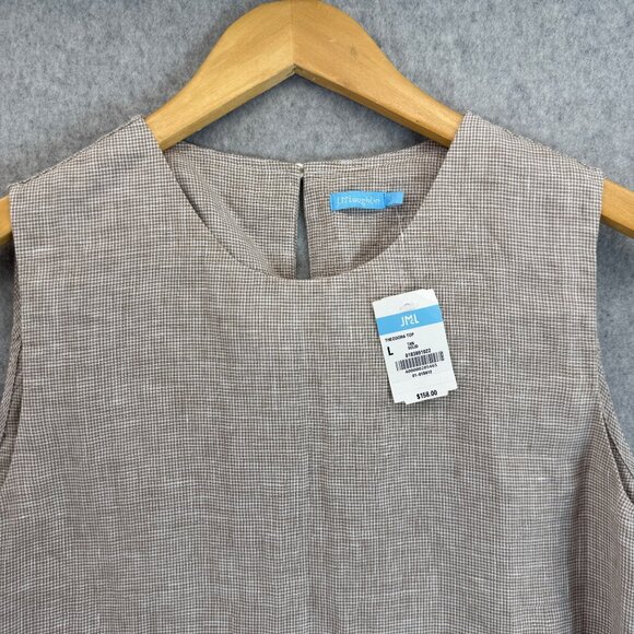 J.McLaughlin Theodora Top Tan Gingham Sleeveless Asymmetric Hem Size Large NWT - Picture 3 of 13